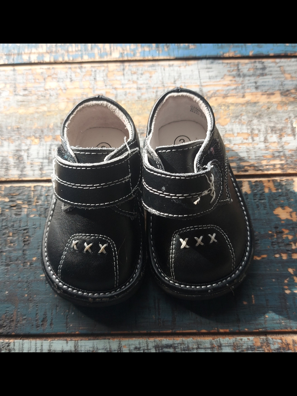 Kids Black Leather Wee Squeak Velcro Dress Shoes